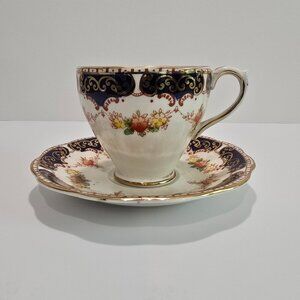 Royal Stafford - Vintage Floral Tea Cup & Saucer with Cobalt Blue & Gold Accents